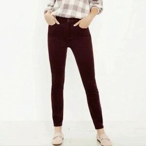 Ann Taylor Loft Burgundy Corduroy High Waist Skinny Jeans - Size 28